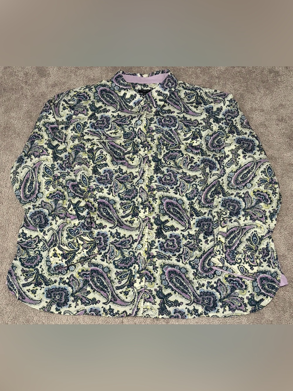 Talbots Women’s Size 20W Paisley Purple Roll Tab Sleeve Cottage Granny